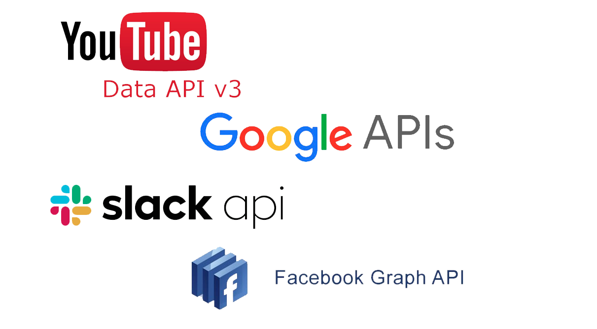 API Youtube Google Slack Facebook