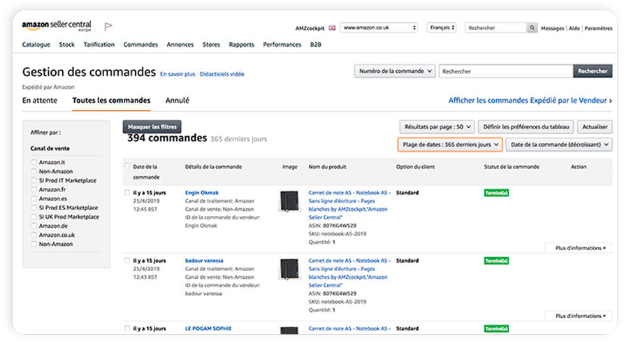 Gestion des commandes sur Amazon