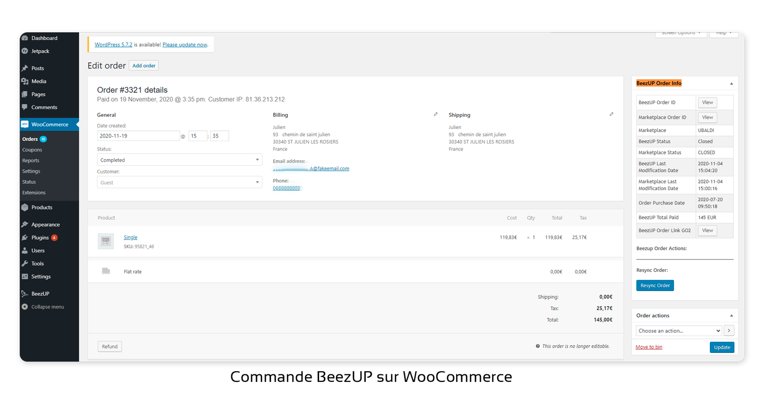 Commande sur le module WooCommerce de BeezUP